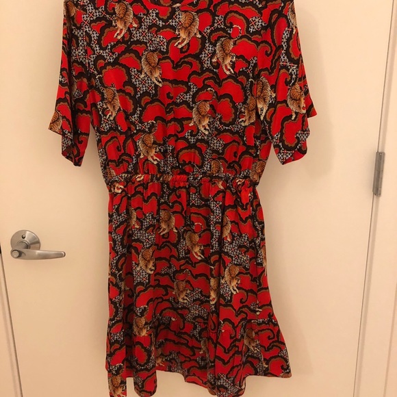 Rare Sandro Tiger Print Red Silk Dress Sz 1 - Picture 2 of 9